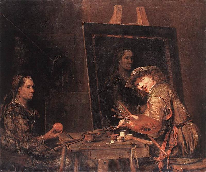 GELDER, Aert de Self-Portrait at an Easel Painting an Old Woman  sgh oil painting picture
